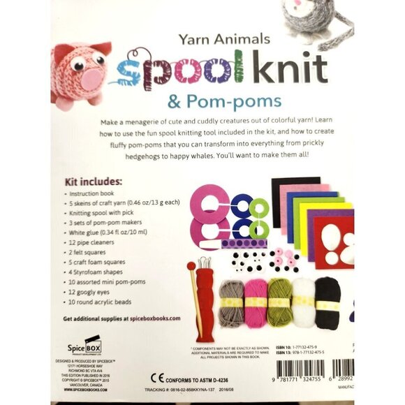 Spice Box Kits for Kids, Yarn Animals Spool Knit & Pom-poms, Over 40 projects - Picture 14 of 16